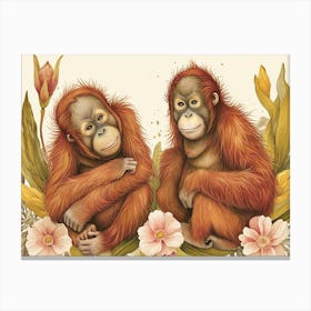 Floral Animal Illustration Orangutan 3 Canvas Print