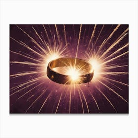 A Golden Ring Surrounded By Glowing Sparks Against A Dark Purple Background Canvas Print