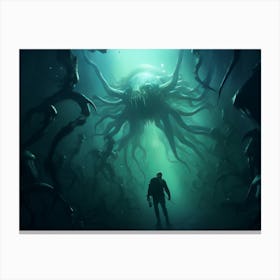 Underwater abyss filled with menacing sea creatures Canvas Print
