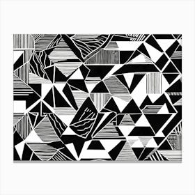 Retro Inspired Linocut Abstract Shapes Black And White Colors art, 213 Canvas Print