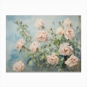 Pastel Rose Bush Oil Painting Canvas Print