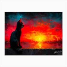 Cat Looking At Sunset - Cat Sun Set Canvas Print