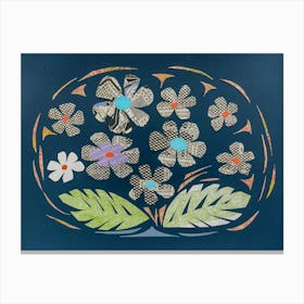 Flowers On Blue Background Canvas Print