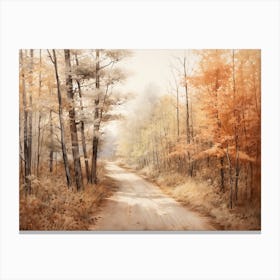 A Painting Of Country Road Through Woods In Autumn 53 Canvas Print
