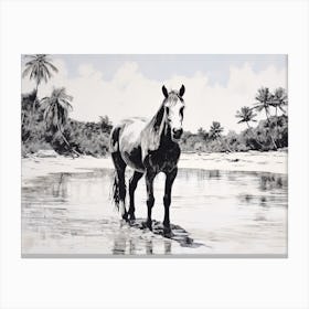 A Horse Oil Painting In Tulum Beach, Mexico, Landscape 1 Canvas Print