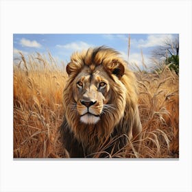 African Lion Eye Level Realism 4 Canvas Print