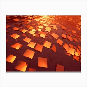 An Abstract Image Of A Field Of Golden Squares Floating On A Red Liquid Surface Canvas Print