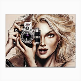 Portrait Of A Woman Holding A Camera Canvas Print