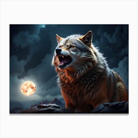 Wolf Howling At The Moon Canvas Print