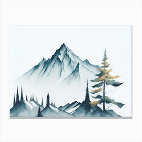 Mountain And Forest In Minimalist Watercolor Horizontal Composition 49 Canvas Print