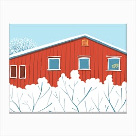Red House In Winter Canvas Print