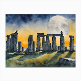 Ravens at Stonehenge ~ Witchy Ancient Sacred Standing Stones Spooky Fairytale Watercolour  Canvas Print