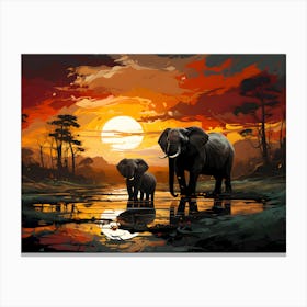 Sacred Bond Illustration Of Maternal Connection Of The Mother Elephant And Her Calf Canvas Print