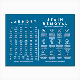 Laundry Guide Symbols With Stain Removal Steel Blue Canvas Print