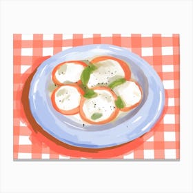 A Plate Of Caprese Salad, Top View Food Illustration, Landscape 1 Canvas Print