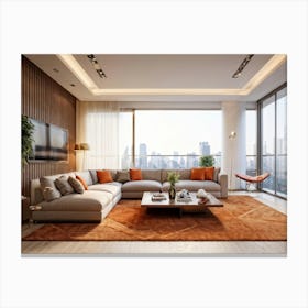 An Elegant Living Room In The Heart Of Autumn Brimming With Fine Furniture A Comfortably Plush Sof (3) 1 Canvas Print