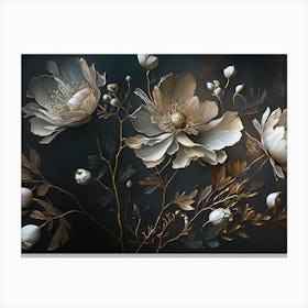 White Flowers On A Black Background Canvas Print