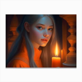 Girl Holding A Candle Canvas Print