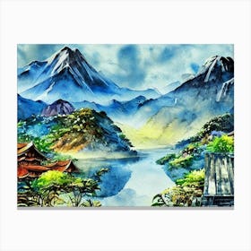 Mystic Peaks And Serene Waters  Canvas Print