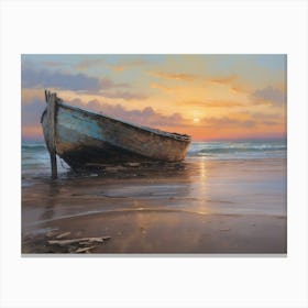 Decayed Wooden Boat On The Shore Canvas Print