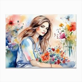 Girl Among Flowers 15 Canvas Print