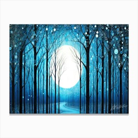 Winter Blues - Moonlight In The Forest Canvas Print