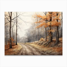 A Painting Of Country Road Through Woods In Autumn 39 Canvas Print