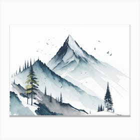 Mountain And Forest In Minimalist Watercolor Horizontal Composition 199 Canvas Print