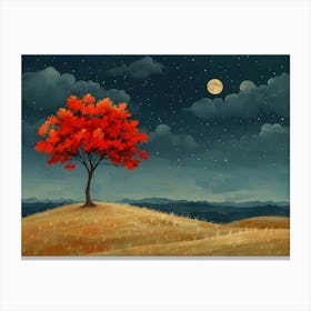 Red Tree On A Hill 2 Canvas Print