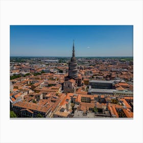 Aerial view of scenic panorama of famous landmark Novara, Italy. Drone photography Canvas Print