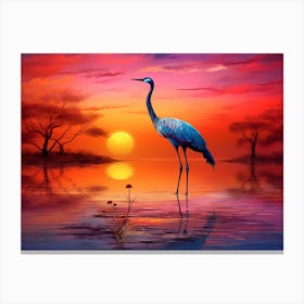 Crane Stands Alone By The Lake Canvas Print