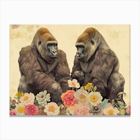 Floral Animal Illustration Mountain Gorilla 2 Canvas Print