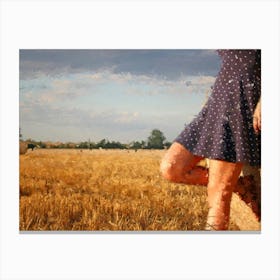 A Girl And Haystacks, Oil Painting Canvas Print