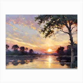 Sunset Over The River Canvas Print