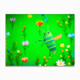 A Lush Grasshopper Leaps Across A Vibrant Oversaturated Meadow The Intense Green Hues Softened By (1) Canvas Print