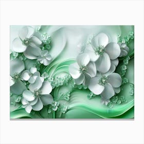 3d Abstract Floral Background with Green Flowers 3d Canvas Print