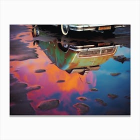 Vintage Alien Car Reflection In A Pink Puddle Canvas Print