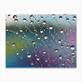 Close Up Image Of Water Droplets On A Spider Web, With A Blurred Background Of Colorful Foliage 1 Canvas Print