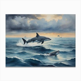 Dolphins In The Ocean 3 Canvas Print