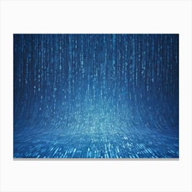 Streams Of Binary Code Flow Down Like Rain Against A Blue Background, Creating A Sense Of Digital Data Transfer And Cyberspace Immersion Canvas Print