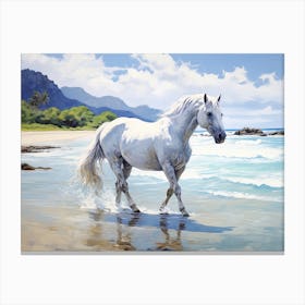 A Horse Oil Painting In Lanikai Beach Hawaii, Usa, Landscape 1 Canvas Print