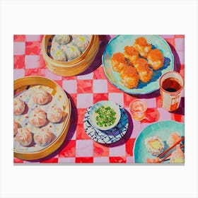 Dim Sum & Sushi Selection Pink Checkerboard 1 Canvas Print