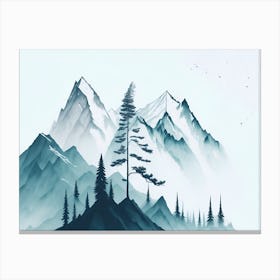 Mountain And Forest In Minimalist Watercolor Horizontal Composition 40 Canvas Print