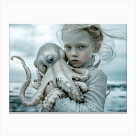 Octopus and a girl Canvas Print