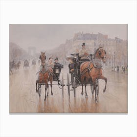Carriages In Paris Vintage Painting Antique Canvas Print