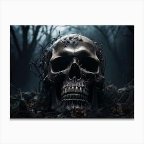 An Eerie Digital Render Of A Human Skull Its Gritted Teeth Showing A Glimpse Of The Dark Haunted N 2 Canvas Print