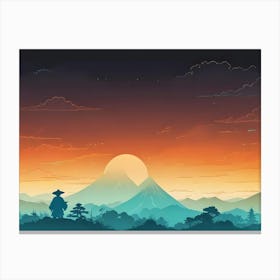 Japanese Mountain Landscape With Silhouette Of Man Tranquil Nature Scene Canvas Print