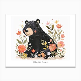 Little Floral Black Bear 2 Poster Canvas Print