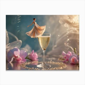 Luxurious Balance: Sparkling Gown and Champagne Canvas Print