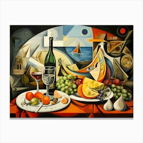 Table With Wine And Fruit Canvas Print